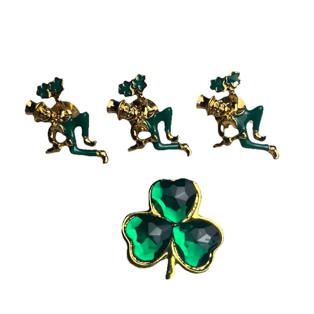 Vintage Avon Leprechaun St Patrick’s Day Lapel Pin Hat Vest & Green Clover Lot